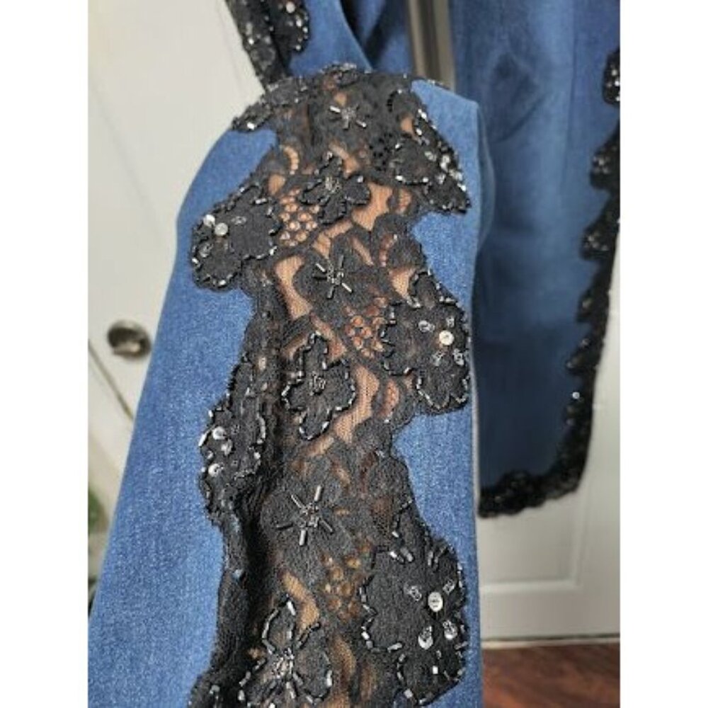 NWT Basix II Embroidered Sheer Side Mid Rise Denim Straight Jeans Blue Womens 4 - Picture 6 of 16